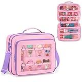GRAOSO Doll Carrying Case Compatible with LOL Surprise Dolls All, Display Storage for Doll Organizer with 7 Clear Zipper Pockets and a Handle Strap & Shoulder Strap, Pink, Bag Only (Patented Design)