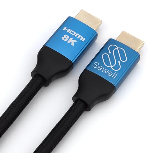 Image of Sewell HDMI 2.1 Ultra High Speed Cable, 8K 60Hz, 4K 165Hz /120Hz, 48Gbps | Dynamic HDR, eARC, Braided Cord with Anodized Aluminum Heads, Compatible with PS5, Xbox Series X, PC, TV, Projector, 4K 144Hz