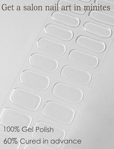 Semi Cured Gel Nail Strips, 20pcs Gel Nail Stickers UV, Wraps for Home Manirue DIY (Clear)