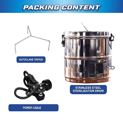 Image of Autoclave with Six Wing Nut, Electrical Mirror Finish, Size 12 inch x 12 inch, Capacity 21L, Dressing Drum Bins 11 inch x 9 inch, Heavy Duty, Includes 1 Extra Heating Element Free, Medical Surgical Use