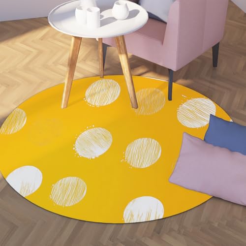 Tapis jaune et blanc rond lavable pour sécuriser le sol de la chambre