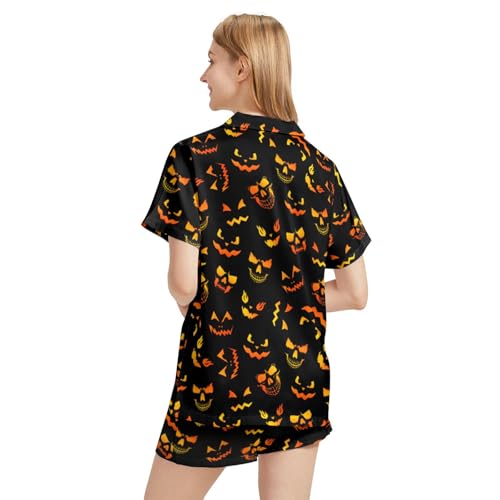 Image of Silk Satin Pajama Set for Women Summer Lounge Pjs Sets 2 Piece Suit Ladies Button Down Tops And Shorts Sleepwear