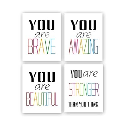 Typography Watercolor Words Inspirational Quote&Saying Modern Art Print Set of 4 (8”X10” Canvas Painting?Motivational Phrases Wall Art Poster for Nursery or Kids Room Home Decor?No Frame