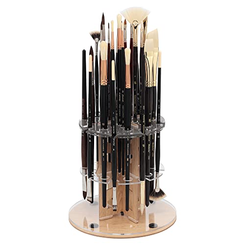 Image of HG Art Concepts Mezzo Dual Artist Brush Holder and Drying Rack, 3 Pack - Rotating Wood Grain Laminate Multi Layer Desk Stand - Professional Storage Display Organizer for Paintbrushes