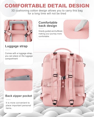 Image of coowoz Large Travel Backpack Carry On for Women Man Gym Backpacks with Laptop Compartment Mochila de Viaje Teacher Personal Item Backpack Rucksack Airplane Accessories Must Haves Pink
