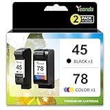 Yeanda 45 78 Ink Cartridge Combo Pack Replacement for HP Ink 45 Black 78 Color Cartridge High-Yield 51645A C6578AN C6578DN for HP Deskjet 842C 932C 960C 970C 990C Color Copier 180 Printer Ink(2 Pack)