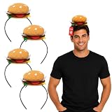 Nicky Bigs Novelties Pack Of 4 Mini Hamburger Headband Cheeseburger Costume Hat for Adults Funny Food-Themed Headband for Halloween Cosplay, Party, and Vendor Outfits One Size Fits Most