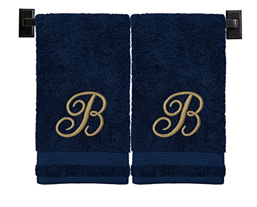 Custom Luxury Towels Blue Hand Towels for Bathroom - Monogrammed | Luxury Cotton Turkish Towels | Embroidered in USA | Set of 2 | Choose Set Color and Letter | A - Z | Script Font