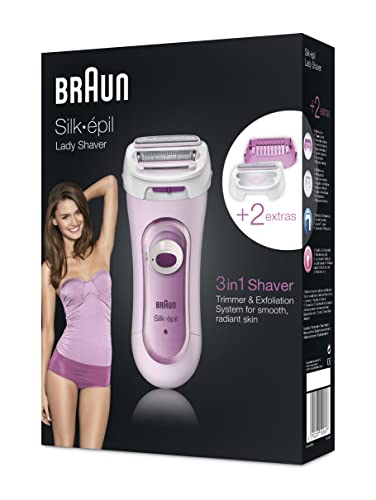 Braun Silk-épil Lady Shaver, Damenrasierer elektrisch, 3-in-1 Elektrischer Rasierer, Trimmer- und Peeling-System, kabelgebunden, Wet&Dry, Geschenk Frau, 5360, pink