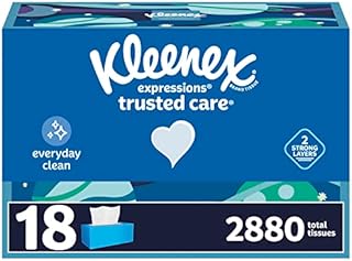 Kleenex Expressions Trusted Care Facial Tissues, 18 Flat Boxes, 160 Tissues per Box, 2-Ply (2,880 Total Tissues), Packaging May Vary