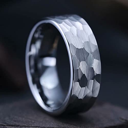Tungsten Carbide Ring with Wood Inlay and Hammered Texture