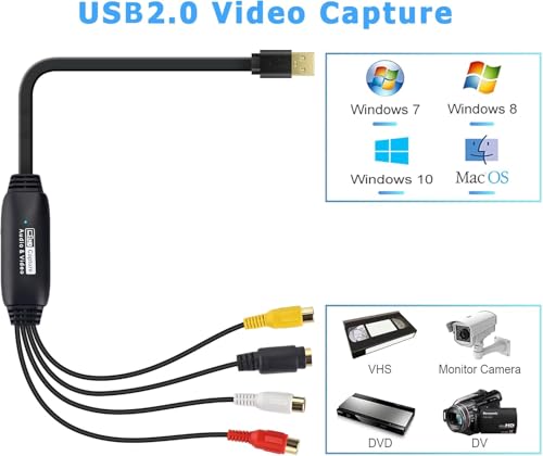 Image of MICROWARE USB Video Capture VHS to Digital Converter USB 2.0 Video Audio Capture Card for TV DVD VHS Support Windows Mac System