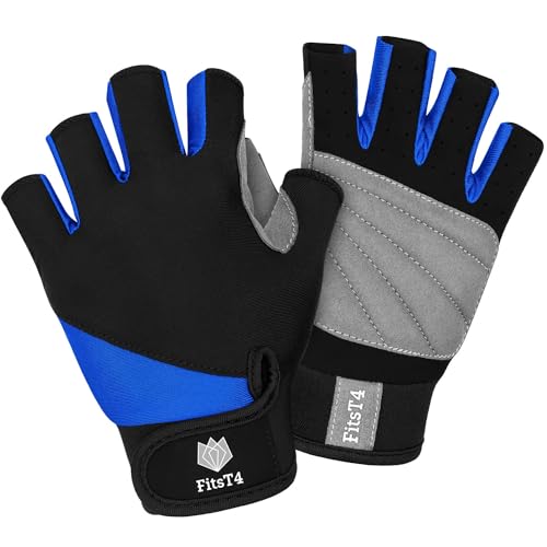 FitsT4 Sports Half Finger Padded Palm Gloves for Diving, Sailing, Jet Skiing, Stand-UP Boarding, Kayaking and Water Skiing, Suitable for Men&Women&Youth Blue L