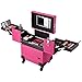 BYOOTIQUE Pink Rolling Makeup Train Case for Artist Beauty Trolley Cosmetic Organizer Box Handle Mirror w/ 4 360-degree Wheels Waterproof
