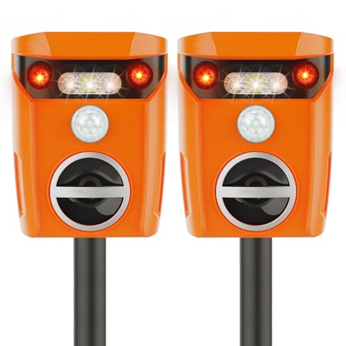 X-PEST Solar Animal Repeller Outdoor 2 Packs, Ultrasonic Dog Squirrel Repeller Deterrent with LED...