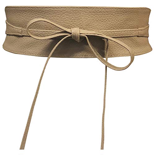 Cinturón Obi de mujer Banda de cintura ancha de encaje Cincha de cuero sintético Ate una talla Boho (Cuero Beige)