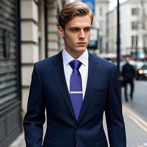 Image of YourTies Skinny Ties for Men Satin 2.4 inch Slim Necktie with Pocket Square Tie Clip Set Solid Color Wedding Party Business