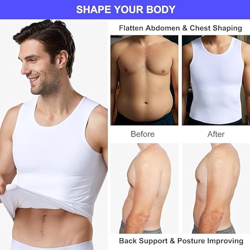 Image of Men's Compression Shirt 2-Pack Slimming Body Shaper Black Undershirt Vest Sleeveless Tummy Control Tank Top for Weight Loss Gym Workout Fitness and Everyday Wear