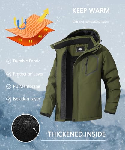 Image of Men's Mountain Ski Jacket Winter Snow Coats Waterproof Warm Fleece Lining Jacket Parka with Hooded