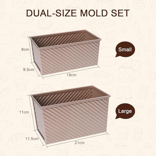 VINATO Set di 2 Stampo Pane in Cassetta, 21X11,5X11cm + 19X9,5X8cm Stampo Pane con Coperchio Acciaio al Carbonio - immagine 3