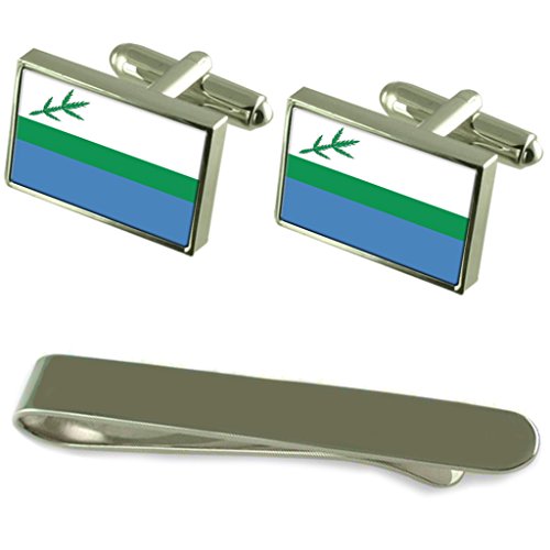 Gemelos de Labrador en plata con pasador de corbata y caja de regalo elegante