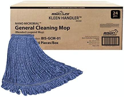 KLEEN HANDLER HEAVY DUTY Commercial Mop Head Replacement, Wet Industrial Blue Cotton Looped End String Cleaning Mop Head Refill (Case of 24)