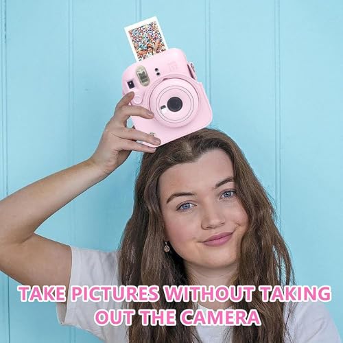 Image of Breatoi PU Leather Camera Case for Mini 12 - Rainproof, Soft, and Stylish in Blossom Pink with Adjustable Shoulder Strap