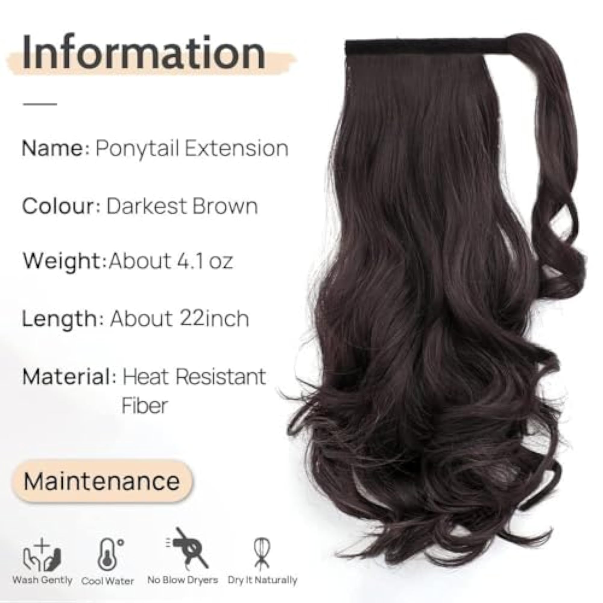 Wrap Around Wavy Curly Ponytail Hair Extension, Brown