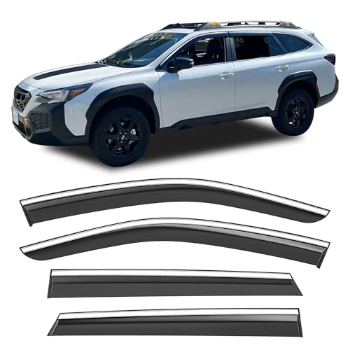Shatterproof Taped-On Window Deflectors for Subaru Outback 2020-2025 with Chrome Trim, Rain Guards, Window Visors for Cars, Vent Deflector, 4pcs