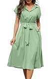 Das Knielang Sommerkleid ist mit einem klassischen Hemdkragen gestaltet. Schöne Volants und fließender Saum machen es süß und elegant. Zwei Seitentaschen sind praktisch für kleine Gegenstände wie Schlüssel und Telefone. Dieses fließende Sommerkleid zeigt Ihren Charme.