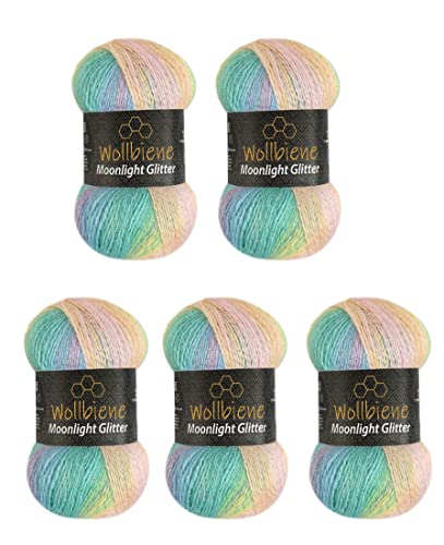 Laine métallisée dégradé pastel Wollbiene Moonlight lot pelotes tricot crochet 500g