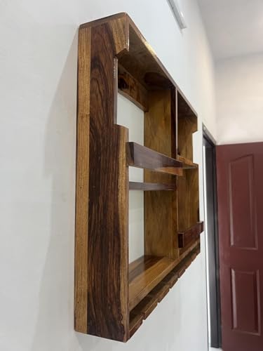 Image of WELL KNOWN Sheeshm Wooden Mini Bar Cabinet for Home Wall Mounted Wine Rack, Bar Cabinet with Glass Storage,Upside Down Glass Wall Hanging Wine Rack /Holder Organizer for Restaurant and Hotel | Natural