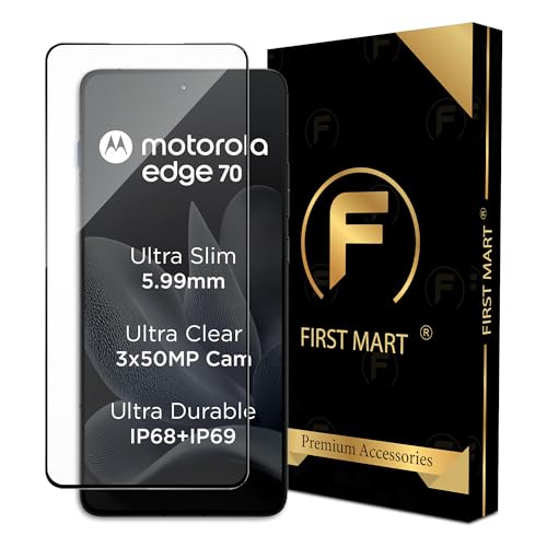 Image of FIRST MART Tempered Glass for Motorola Edge 70, 9H Full-Glue Screen Protector, 3D Edge-to-Edge, HD Clear, Oleophobic, Case-Friendly, Black, Pack of 1