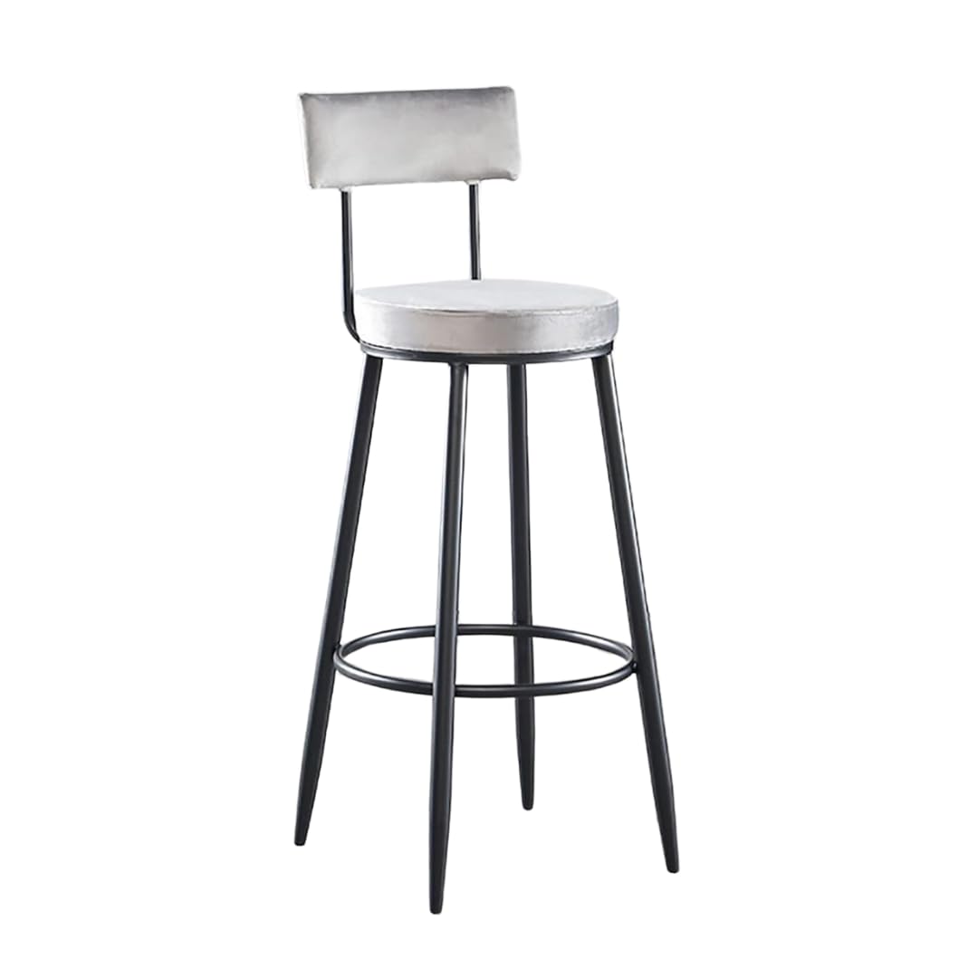 Modern Velvet Family Stool: Stylish Counter Height Bar Chair with Back and Footrest - Ideal Dining Chair for Kitchen Islands, Bars, Pubs, and Bar Counters (Black Legs, Grey)-image-38