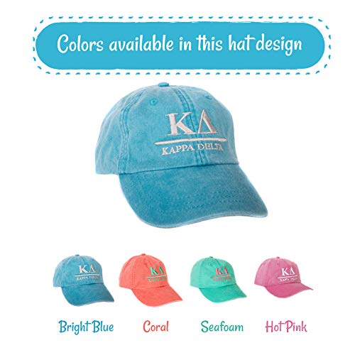 Kappa Delta (B) Embroidered Baseball Hat Cap Cursive Name Font Adjustable Leather Strap (Bright Blue - B) #TOP6