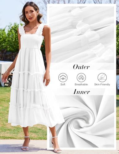 Image of HEEKPEK Womens Summer Midi Dresses 2025 Flowy Tulle Sleeveless Smocked Square Neck Ruffle Tiered Sundress Wedding Guest Party