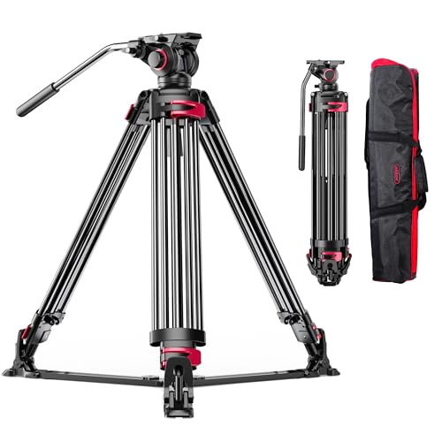 miliboo MTT609A Heavy Duty Aluminum Fluid Head Camera Video Tripod for Camcorder/DSLR Professional Monopod Tripod Stand 66.5 inch Max Height with 15 kilograms Max Load and Ground Spreader Design