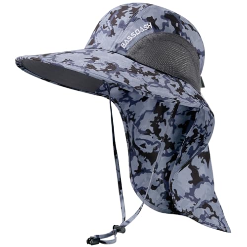 Image of BASSDASH UPF 50+ Unisex Water Resistant Wide Brim Sun Hat with Large Neck Flap Ponytail Fishing Hat for Men Women
