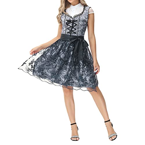Dirndl Damen 3 Teilig, Trachtenkleid Damen Hochgeschlossen,Dirndlkleid...