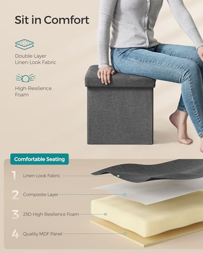 image for SONGMICS Folding Storage Ottoman Bench，38 x 38 x 38 cm， Ottoman Fo