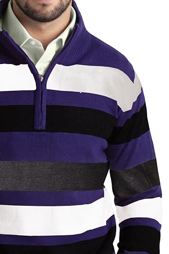 Men's Quarter-Zip Sweater Striped Casual Slim Fit Long Sleeve Knit Crewneck Pullover Essential Sweater S-XXL3
