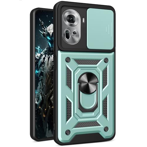 Ysnzaq Armor Case for Oppo Reno 11 Pro,Military-Grade Shockproof Phone Cover with Camera Lens Cover and Built-in Kickstand for Oppo Reno 11 Pro SJ Green