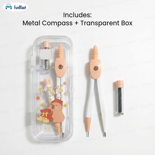 Image of FunBlast Capybara Theme Compass Set - 2 Pcs Mini Transparent Geometry Box with Compasses and Pencil Nib, Math Geometry Kit for Student & Professional (LightBrown-)