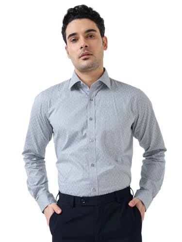 Image of Raymond Men Regular Fit Structure Pattern Pure Cotton Semi Cutaway Collar Full Sleeve Formal Shirt