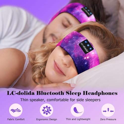 Image of LC-dolida Bluetooth 5.2 Headband Headphones, Sleep Headphones with Ultra-Thin HD Stereo Speaker, Wireless for Workout Yoga Insomnia Running Meditation, Purple
