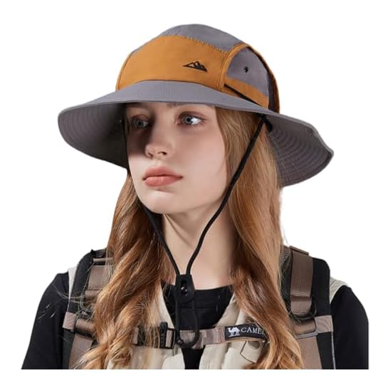 GUSTAVE® Unisex Fashion Hiking Hat UV Protection Wide Brim Sun Hats with Breathable Mesh Lightweight Quick-Dry Nylon Adjustable Chin Strap Packable Cap for Outdoor Travel Fishing Camping