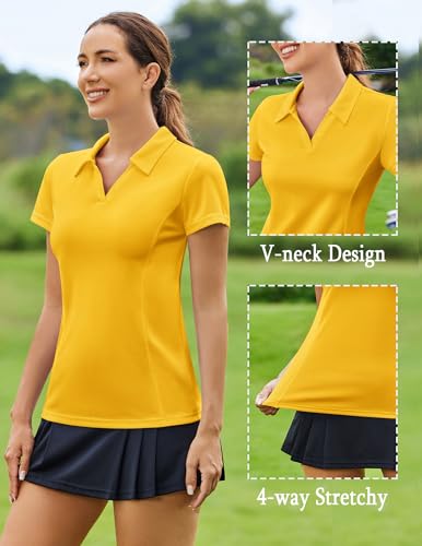 Image of PINSPARK Womens Golf Shirt Short Sleeve Polo V-Neck Quick Dry Tennis Tops | Moisture-wicking Breathable Fabric, Classic Collar, Slim Fit, Ideal for Golf Tennis Pickleball Casual