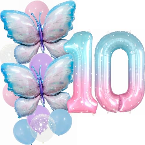 Yunchu Online 10° compleanno decorazione ragazza gradiente farfalla palloncini decorazione 10 anni farfalla compleanno festa set grande farfalla palloncino in pellicola per farfalle feste