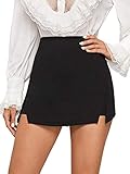 WDIRARA Women's Contrast Binding Knot Side Mid Waist Asymmetrical Skirt Shorts Slit Black M