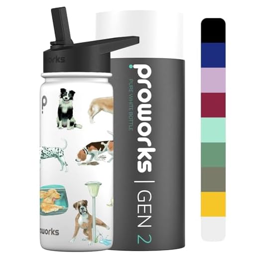 Proworks Gen 2 Botella Agua Acero Inoxidable con Pajita 1L Termica - 24 Horas de Frío 12 Horas de Calor Agua a Prueba de Fugas - Blanco Puro - Perro Cola